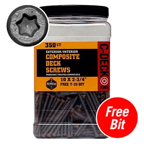 Fresh Stock 10 x 2-3/4" C-Deck Composite ACQ Compatible Star Drive Deck Screws - River Rock - Pkg of 350