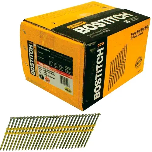 Best Price Bostitch 3-1/4" x .131 21 Degree Plastic Collated Stick Framing Nails, Hot Dip Finish, 4000/Qty