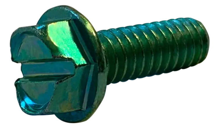 Order Now 10-24 X 5/16" Machine Screws Indented Hex Head Slotted Drive Steel Zinc Green (8000/Pkg.)