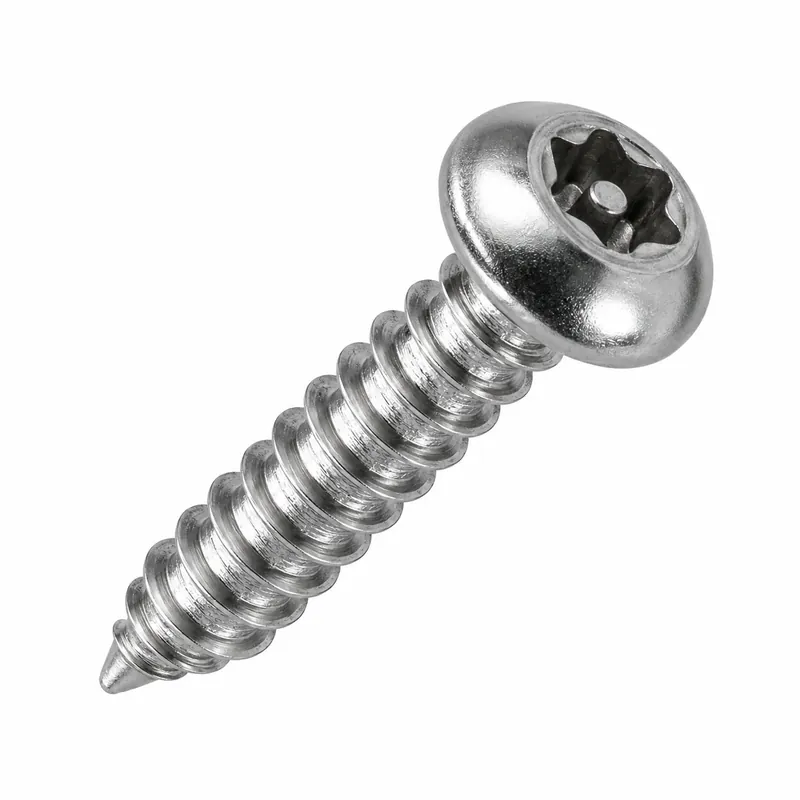 6 X 3/4" Tamper Resistant Sheet Metal Screws Button Head Pin-In Six Lobe Drive 18/8 Stainless Steel (100 / Pkg.) While Supplies Last