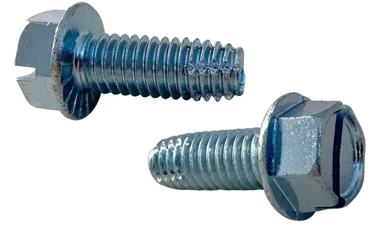 3/8-16 X 3/4" Type F Thread Cutting Screws Serrated Indented Hex Washer Head Slotted Drive Steel Zinc & Bake (1000 / Pkg.) Special Discount
