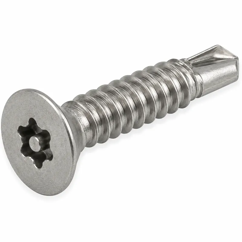 Big Sale 14 X 1-1/2" Tamper Resistant Self-Drilling Screws Flat Head Pin-In Six Lobe Drive (T27) Steel Zinc Plated (100 / Pkg.)
