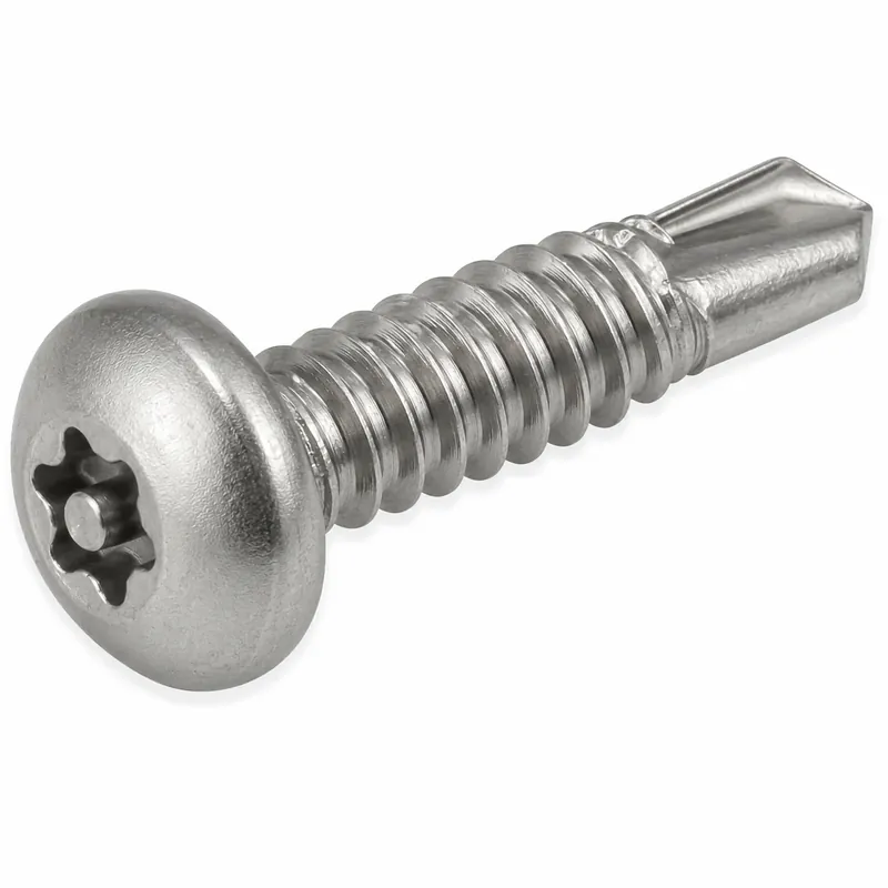 Professional Grade 10 X 1-1/2" Tamper Resistant Self-Drilling Screws Button Head Pin-In Six Lobe Drive (T25) Steel Trivalent Zinc Plated (100 / Pkg.)