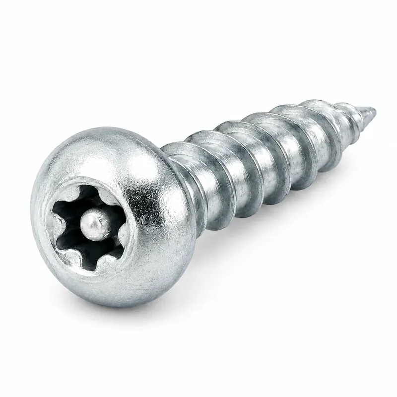 6 X 3/4" Type A Tamper Resistant Sheet Metal Screws Button Head Pin-In Six Lobe Drive 18/8 Stainless Steel (100 / Pkg.) Professional Grade