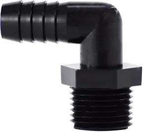 Last Chance Midland Metal 33043B 90 deg Elbow, 1/2 in Hose Barbed x 3/8 in MIP, Polyethylene
