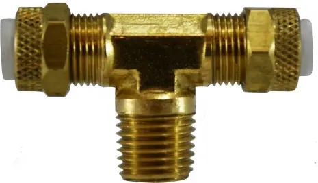 While Supplies Last Midland Metal Poly-Flo 20317 Branch Tee, 1/8 in Tube OD x 1/8 in Tube OD x 1/8 in MNPTF, Brass
