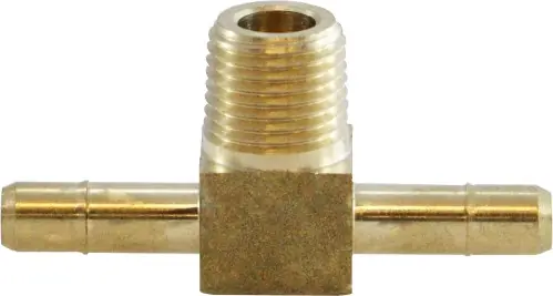 Midland Metal 21197 Single Barb Branch Tee, 3/8 in Barbed x 3/8 in Barbed x 1/4 in MPT, Brass Final Sale
