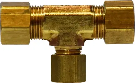 Premium Midland Metal 18111 Reducing Tee, 3/8 in Compression x 1/4 in Compression x 1/4 in Compression, Brass