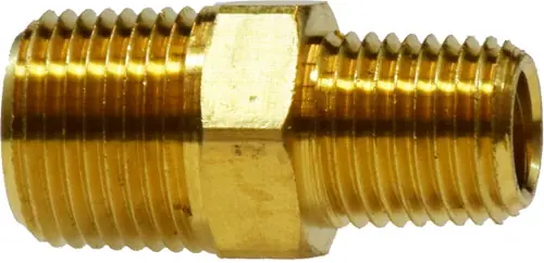 Same Day Shipping Midland Metal 28220 Reducing Hex Nipple, 1/4 in MNPTF x 1/8 in MNPTF, 1.19 in, Brass