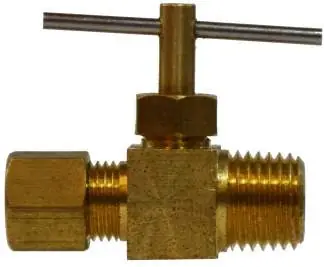 Cheap Midland Metal 46002 Needle Valve, 1/4 x 1/8 in Nominal, Compression x MIP, 150 psi Pressure, Brass Body
