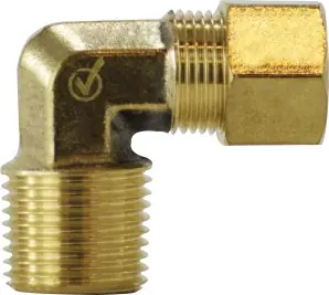 Brand New Midland Metal 18234LF 90 deg Elbow, 3/8 in Compression x 3/8 in MNPTF, Brass