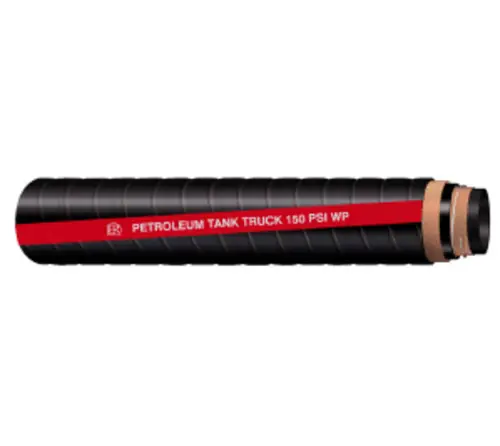 Final Sale Buchanan Rubber TLBS150-200-200 Tank Truck Hose, 200 ft L, 150 psi, Nitrile Rubber Tube, Black with Smooth Red Stripe