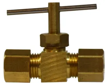 Professional Grade Midland Metal 26022 Needle Valve with 26004 Nut, 5/16 in Nominal, Compression, Brass Body