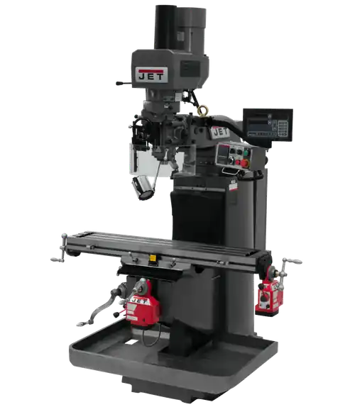 Free Returns JET JT9-690543 JTM-949EVS Mill With 3-Axis Newall NMS800 DRO (Knee) With X and Y-Axis Powerfeeds and Air Powered Draw Bar