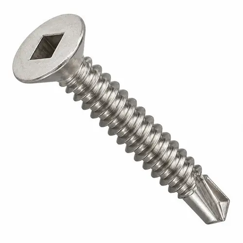 Best Choice 10-16 x 2 1/2" Self-Drilling Screws, Square Drive Flat Head, 3 Point BSD, 410 Stainless Steel, Full Thread, Hardened, Qty 500