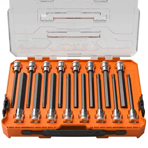 In Demand Klein Tools 652216HEXL Long Hex Bit Socket Set, SAE and Metric, 16-Piece