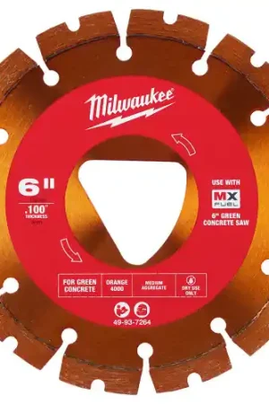 While Supplies Last Milwaukee Tool 49-93-7264 Orange 6 x .100 Diamond Blade for Green Concrete