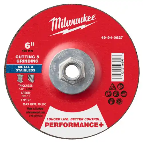 Milwaukee 49-94-0927 6" x 1/8" x 5/8"-11 Performance+ Dual Metal Cut & Grind Wheel - Type 27, 10 Pack Cheap