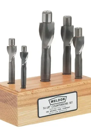 Top Rated WELDON 99016 13/32", 1/2", 19/32", 11/16", 25/32" 1/64" Oversize Pilot, 5 PC. High Speed Steel Solid Integral Pilot Type Counterbore Sets