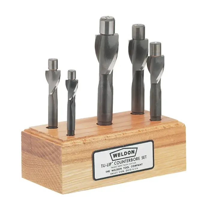 WELDON 99018 13/32", 1/2", 19/32", 11/16", 25/32" 1/32" Oversize Pilot, 5 PC. High Speed Steel Solid Integral Pilot Type Counterbore Sets Top Pick
