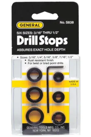 GENERAL TOOL S838 3/16", 1/4", 5/16", 3/8", 7/16", 1/2" Drill Stop Next Day Delivery