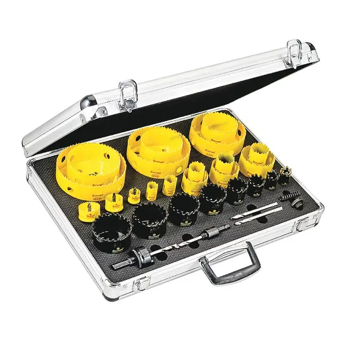 STARRETT KMX25061-N 25 Pc., 3/4", 7/8", 1-1/8", 1-1/4", 1-3/8", 1-3/4", 2", 2-1/2", 2-11/16", 3", 3-5/8", 4-1/8", 4-1/2", 4-3/4". Carbide Tip 3/4, 7/8, 1-1/8, 1-3/8, 1-3/4, 2, 2-1/4, 2-1/2. Smoothcut 3/4, 1-1/8, 1-3/8. Saw Dia., 1-5/8" and 2" Max Cutting Limited Time