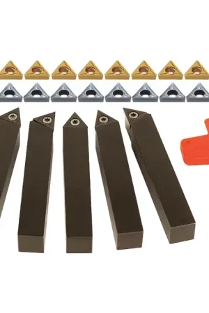 TERRA CARBIDE - 5 Piece External Turning Set with Additional Inserts / Accepts TCMT3(2.5)_ Inserts / 10 Additional (AKUMA) TCMT3(2.5)1-MP1 CT25M Inserts & 10 Additional (KORLOY) TCGT3(2.5)1-AK H01 Inserts / 1/2" Shank Premium
