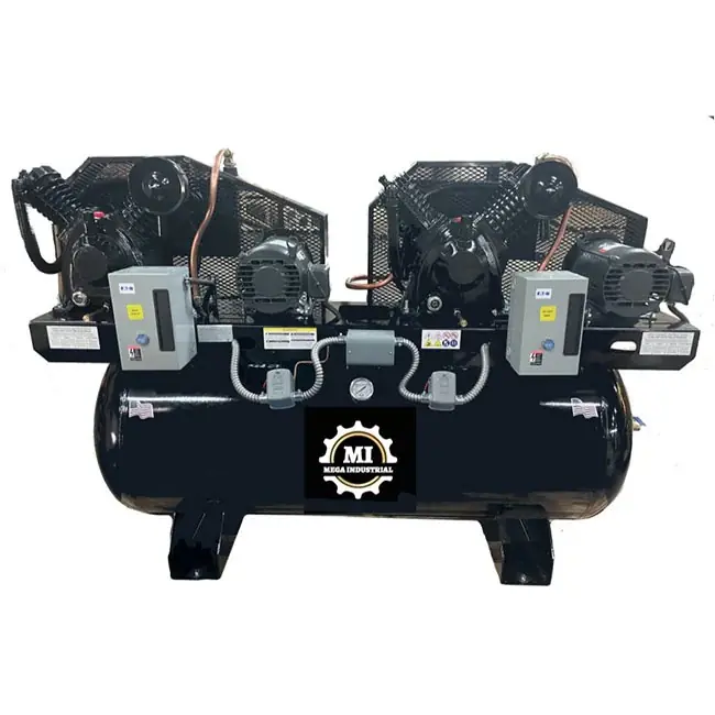 Grab Now MEGA MP-50120DP3BA Industrial Duplex Electric Air Compressor 120 gal Horizontal Tank