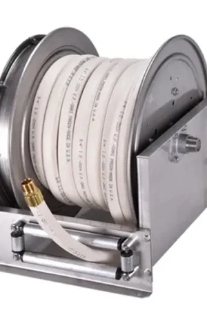 Crafted Hosetract LDS-1045-WD Hose Reel - Stainless DS Series White Wash Down with Brass Fittings