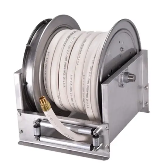 Crafted Hosetract LDS-1045-WD Hose Reel - Stainless DS Series White Wash Down with Brass Fittings
